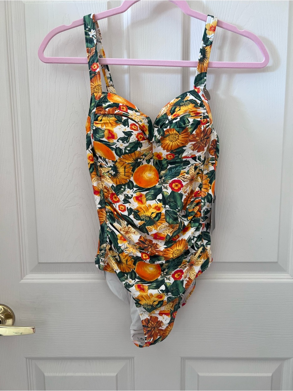Nip Tuck Tropical Orange & Green Floral One-Piece Swimsuit 4 / Small NWT